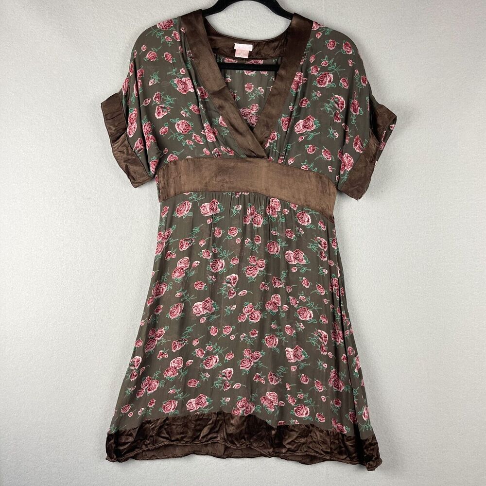 Y2k 90s Fairy Dress Womens Medium Floral Babydoll V Neck Sheer Satin Flowy Ditsy